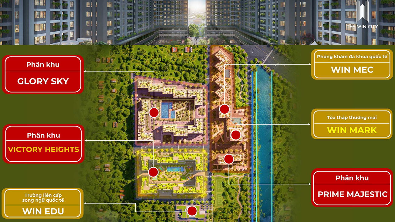 dự án the win city long an có tổng cộng 3 phân khu chính
