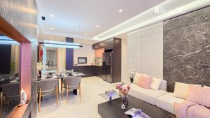 Nhà mẫu căn hộ 3 phòng ngủ The Win City – phòng khách và bàn ăn
