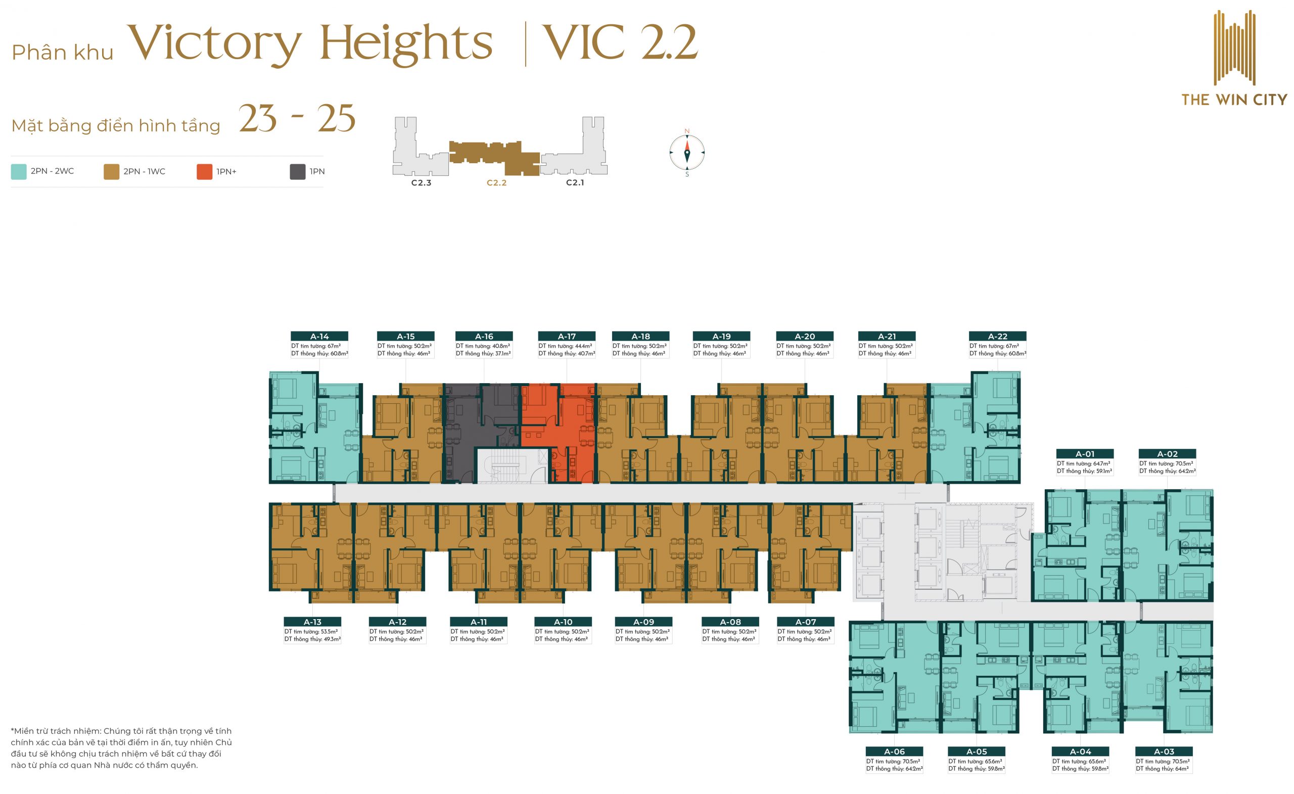 Mặt bằng tháp VIC 2.2 The Win City tầng 23 đến 25