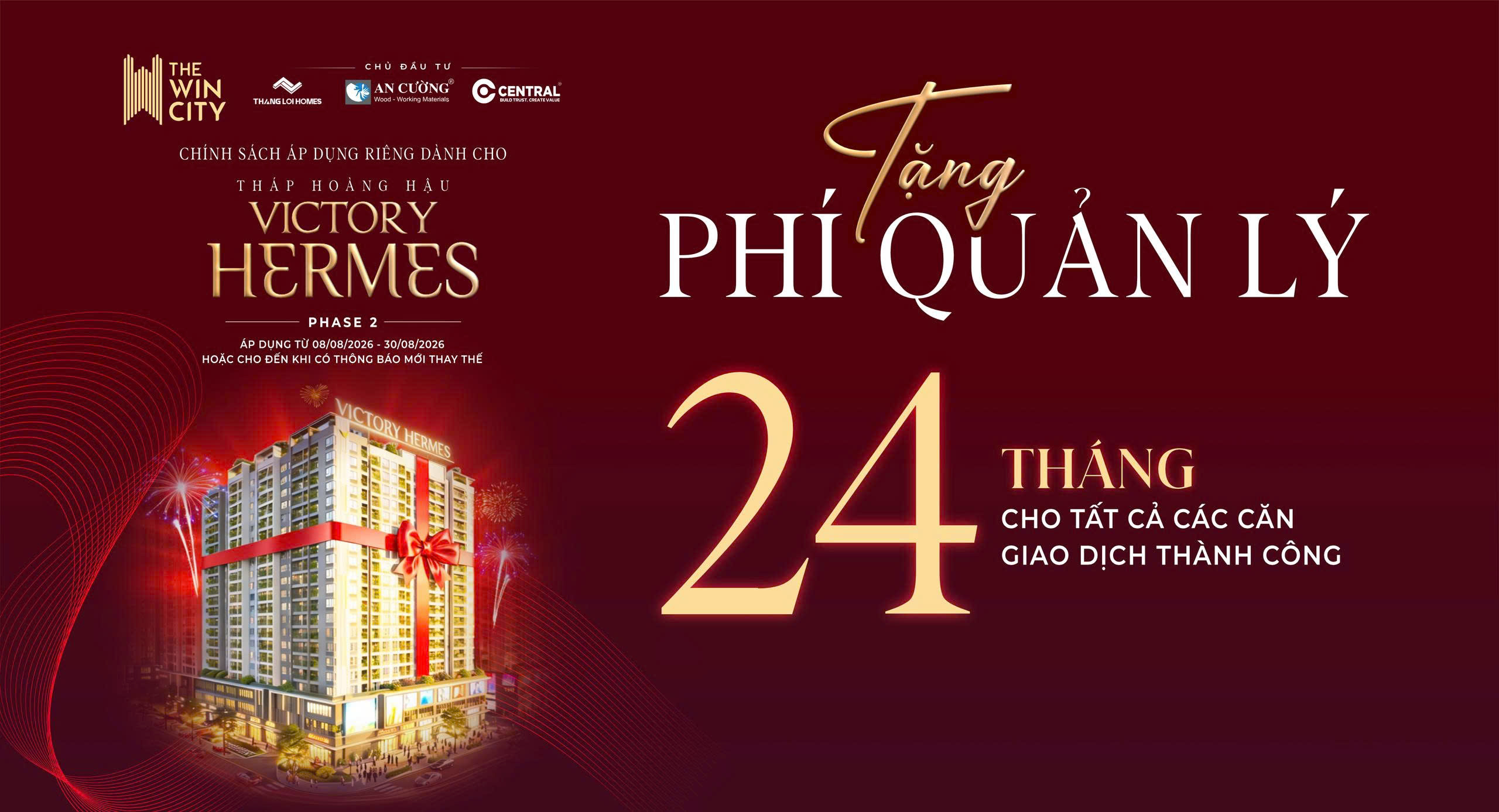 Tặng phí quản lý 24 tháng cho các căn Victory Hermes The Win City giao dịch thành công