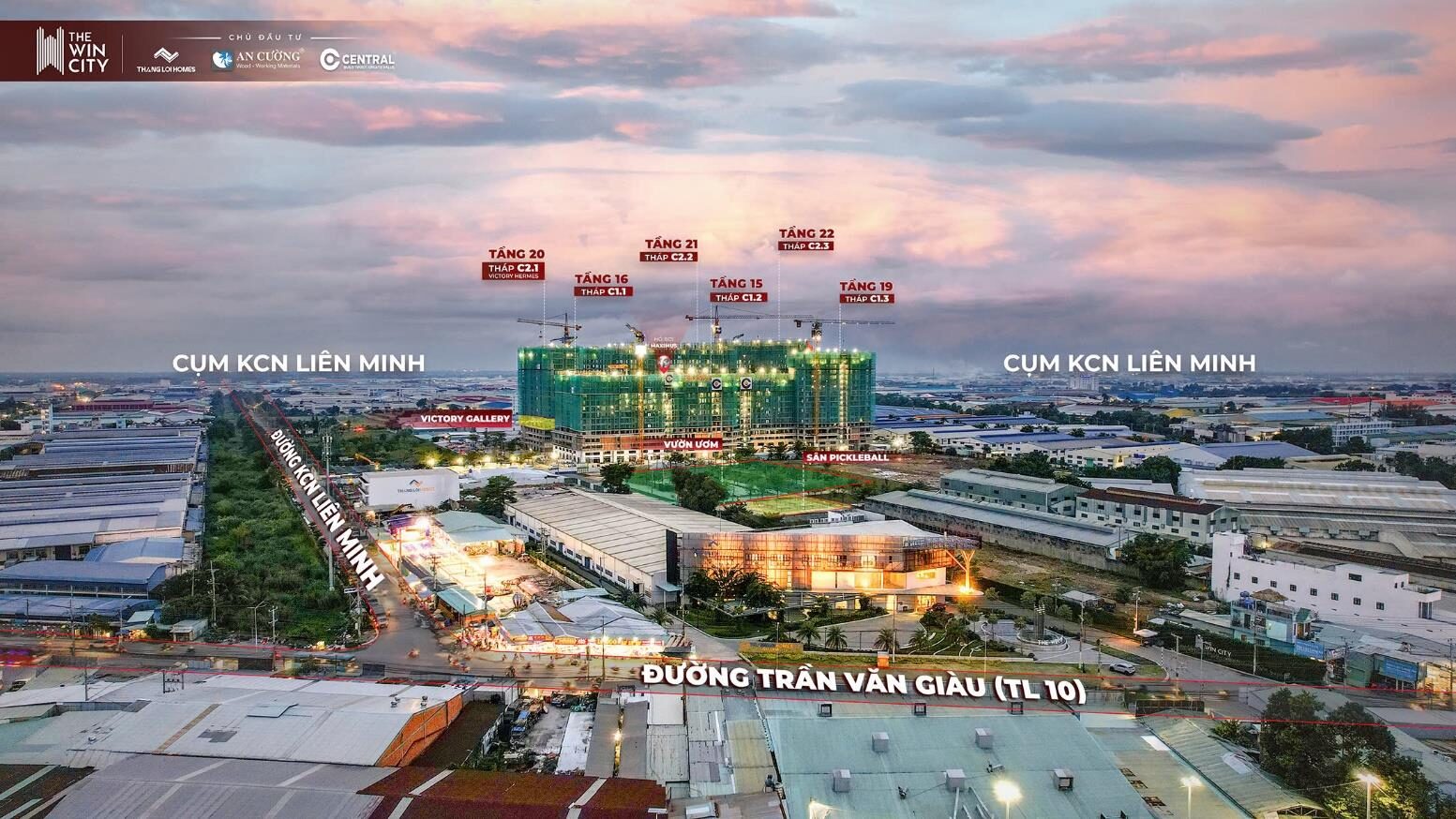 Toàn cảnh The Win City tháng 10/2026: 6 tháp đạt tầng 15–22, cạnh cụm KCN Liên Minh, đường Trần Văn Giàu (TL10)